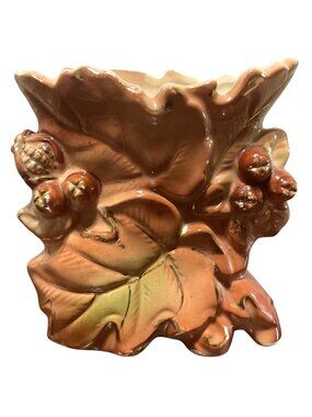 Vtg Ceramic Leaf & Berry Vase Hand-Painted Autumn Colors Lusterware Finish